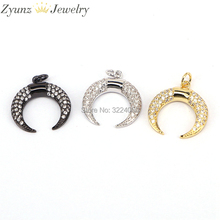 5PCS ZYZ175-9375 Crescent Necklace Pendant CZ Micro Pave Cubic Zirconia Double Horn Mix Color Chain Pendant Beads 2024 - buy cheap