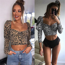 2019 Sexy Women Leopard Tops Blouse Ladies Deep U Collar Long Sleeve Printing Shirts Pullovers High Street Slim Chemise 2024 - buy cheap