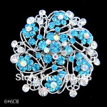 Silver Color Alloy BLUE Rhinestone Crystal Vintage Look Floral Brooch Free Shipping 2024 - buy cheap