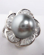 Wholesale FREE SIPP>>Fashion Natural 10mm Gray South Sea Shell Pearl Flower Wedding Ring Size 7/8/9 2024 - buy cheap