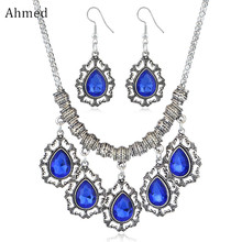 Conjunto de joias de cristal grandes vintage turco ahmed, colar feminino, brinco, borla gota d' água, joias de casamento 2024 - compre barato