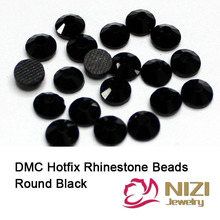 Dmc hotfix strass com cola redonda para trás plana, jato preto cores de jato, suprimentos para fabricação de joias diy 2024 - compre barato