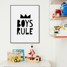 Картина с цитатой и надписью «Мальчики правят», Современная минималистическая черно-белая Картина на холсте, настенная декоративная картина для комнаты мальчиков 2024 - купить недорого