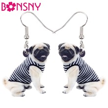 Bonsny-Chaleco acrílico de dibujos animados para mujer y niña, joyería bonita de animales, Bulldog Francés, Pug, perro, pendientes 2024 - compra barato