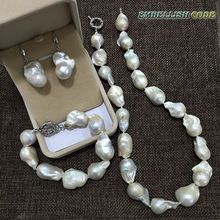 Conjunto de collar, pulsera, pendientes, gancho, tamaño grande, barroco o Irregular, blanco, Perla de agua dulce 2024 - compra barato