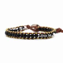 Lotus mann Onyx Single Wrap Bracelet on Natural Brown Leather 2024 - купить недорого