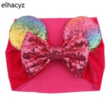 1PC Retail 5'' Sequin Bows with 3" Mouse Ears Headband DIY Party Hair Accessories Girl Soft Velvet Headwrap Kids Headwear 2024 - buy cheap