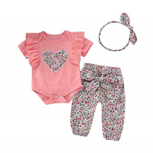 Conjunto duas peças de macacão infantil, roupas adoráveis de verão para bebês crianças meninas com babado floral, macacão + calças 2024 - compre barato