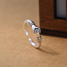 Creative Retro Silver Plated Jewelry Personality Handshake Positive Energy Eternal Exquisite Opening Rings  R068 2024 - buy cheap