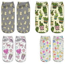 Meias 3d de cacto estampadas femininas, criativas, pug, galinha, divertidas, hambúrguer, multicolor, meias de frutas 2024 - compre barato