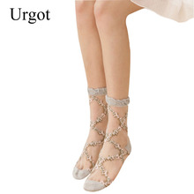 Urgot 5 Pairs Women's Socks Breathable Ultra Thin Socks Summer Women Transparent Lace Silk Crystal Girls Elastic  Female Meias 2024 - buy cheap