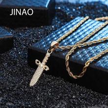 JINAO в стиле хип-хоп ювелирные изделия стерлингового серебра 925 крутое ожерелье с кулоном в виде меча Высокое качество микро проложить CZ камни ожерелья подарок 2024 - купить недорого