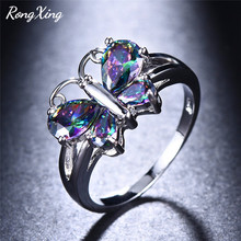 RongXing Mystic Rainbow Zircon Butterfly Rings for Women White Gold/Black Gold Filled Multicolor Birthstone Ring Crystal Jewelry 2024 - buy cheap