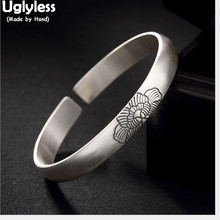 Uglyless 100% Real Solid 990 Pure Silver Handmade Wide Bangles for Women Ethnic Lotus Flower Open Bangle Thai Silver Fine Jewel 2024 - buy cheap