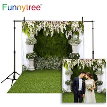 Funnytree-Fondo para estudio fotográfico, muelle Verde de boda, hierba, puerta de flores, fondo romántico, sesión de fotos 2024 - compra barato