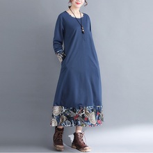 Dress Autumn 2019 National Style Print Folk Dress Patchwork Loose Plus Size Long Dress Female Retro Vintage Casual DressesTA1239 2024 - buy cheap