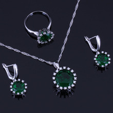 Conjunto de joyas de circonia cúbica blanca y verde, joyería única, pendientes, colgante, anillo de cadena, V0278 2024 - compra barato