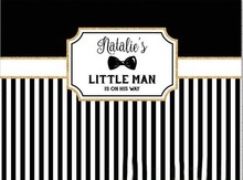 Personalizado Little Man bigote Bowtie negro oro rayas bebé fondos de ducha Fondo para fotografía de fiesta de impresión por ordenador 2024 - compra barato