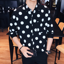 Yasuguoji novo 2019 verão moda polka dot impressão camisa masculina casual solto masculino camisas de manga curta arregaçar camisa 2024 - compre barato