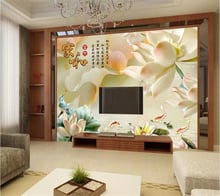 wellyu  Custom wallpaper papel de parede Jade carving lotus fish home and rich TV background wall carta da parati 3d behang 2024 - buy cheap