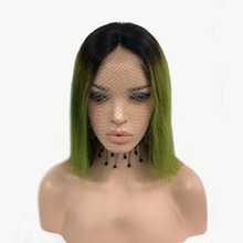 Ombre Dark Roots 1B/Green Remy 150% Lace Front Human Hair Wigs Colored Bob Short Wigs Pre Plucked Hairline Brazilian Straight 2024 - buy cheap
