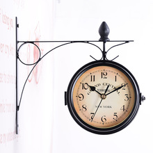 Antique Wall Mount Double Sided Metal Wall Clock Vintage Style Station Wall Clock Wall Hanging Clock Garden Retro Home Decor 2024 - buy cheap