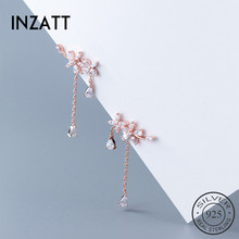 INZATT-Pendientes de plata de ley 925 con diseño de flor, joyería fina con diseño de flores colgantes de zirconia en color oro rosa, para mujeres 2024 - compra barato