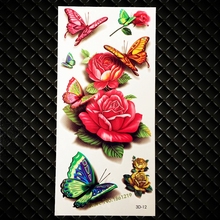 Новая Съемная имитация яркого боди-арта 3D Татуировка бабочка Пион Роза дизайн водостойкая временная татуировка наклейка на плечо 2024 - купить недорого