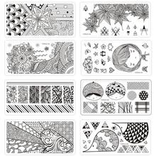 6*12 см квадратные пластины для стемпинга ногтей серия оригами кружевные цветы листья дизайн ногтей штамп Шаблон трафарет для изображения 2024 - купить недорого