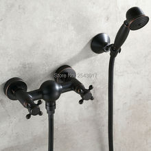 Antique Copper Black Shower Faucet Wall Mounted Double Handle Elegant Bathroom Shower Mixer Faucet with Hand Shower ZR033 2024 - buy cheap