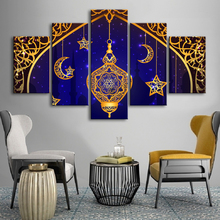 Islamic Wall Art Print 5 Pieces Canvas Print Religious Moon Stars Lights Framed Paintings Poster Living Room Ramadan Decoration 2024 - buy cheap