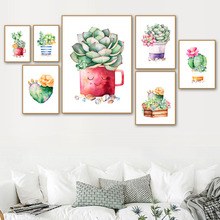 Pintura en lienzo de plantas suculentas de Cactus, carteles nórdicos, impresiones artísticas de pared, imágenes de pared de acuarela, tintes para sala de estar 2024 - compra barato