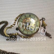 Antique Vintage Style hand wind Mechanical Pocket Watch 1pcs/lot steampunk Bronze Ball Pendant Necklace Men Women Free Chain hot 2024 - buy cheap