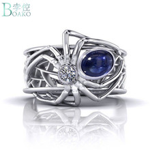 BOAKO Retro Royal Blue Cubic Zirconia Spider Animal Rings For Women Men Silver Color Hollow CZ Wedding Bands Ring For Party 2024 - buy cheap