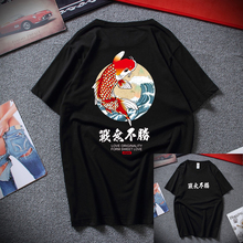 Japanese Harajuku Style Men T Shirt Print Wave Carp Fish High Quality Summer T-shirt Tops Tees Europe Size XS-XXL 2024 - buy cheap