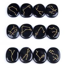 yaye Natural Black Obsidian Big Palm Stones 12pcs Zodiac Symbols Handmade Polished Gemstones Craft Feng Shui Decoration 2024 - buy cheap