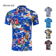 Camisa masculina shenrun, camisa estilo havaiana de manga curta para homens, estampa de palmeira e praia, verão 2019 2024 - compre barato