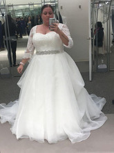 Beautiful Plus Size A Line Wedding Dresses With Sleeves Lace Appliques Beaded Sash Garden Beach Bridal Gowns robe de mariee 2024 - купить недорого