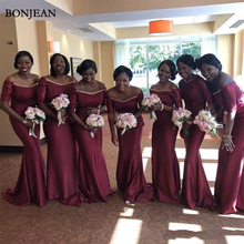 Gorgeous South Africa Burgundy Long Bridesmaid Dresses Ruffled Off shoulder Arabic Garden Wedding Guest Maid of Honor Dresses 2024 - buy cheap