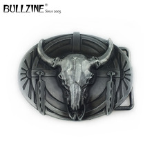 The Bullzine western bull head belt buckle with pewter finish FP-02229 suitable for 4cm width snap on belt drop shipping 2024 - buy cheap