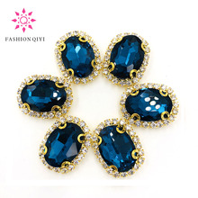 10pcs/pack Peacock blue oval shape sew on rhinestones 10X14mm/13X18mm/18X25mm Gold bottom crystal buckle DIY Jewelry Accessories 2024 - buy cheap
