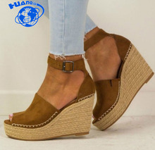 HUANQIU New Summer Women Sandals Wedge Peep Toe Shoes High Heels Beach Ladies Shoes Fashion Platform Rome Plus Size 42 43 ZLL370 2024 - buy cheap