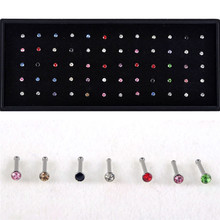 60pcs Crystal Nose Ring & Studs Fashion Body Women Girl Jewelry Surgical Steel Nose Piercing Colorful White Rhinestone 2024 - buy cheap