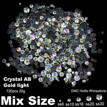 Hotfix Sticker Gold Light Crystal AB Mixed Sizes SS6 SS10 SS16 SS20 SS30 720pcs Rhinestones For 3D Nails Art Backpack Decoration 2024 - buy cheap