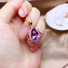 attractive purple amethyst pendant necklace women jewelry natural gem tear drop 925 silver gild gold girl birthday party gift 2024 - buy cheap