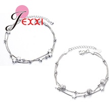 Brilhante 925 prata esterlina estrela pulseiras para mulheres bijoux camadas duplas 2 estilo correntes pulseira moda jóias presente navio da gota 2024 - compre barato