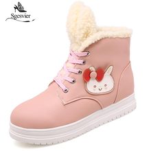 Sgesvier Sweet Cute Cat Girl Snow Boots Hidden Heel Lace Up Rabbit Ear Cartoon Ankle Boots Women Comfort Shoes 2018 Winter OX993 2024 - buy cheap