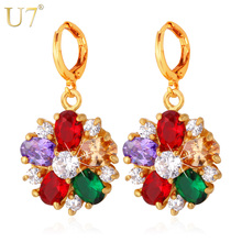 U7 Cubic Zirconia Earrings Fashion Jewelry For Women Trendy Gold Color Flower Candy Colorful Drop Earrings E679 2024 - buy cheap