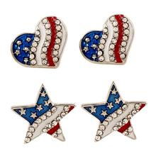 Rhinestone Star Love Heart Women's American Flag Ear Studs Piercing Earrings 2024 - buy cheap