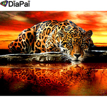 DIAPAI 100% квадратная/круглая дрель 5D DIY Алмазная картина "Закат леопард" Алмазная вышивка крестиком 3D декор bk012 2024 - купить недорого